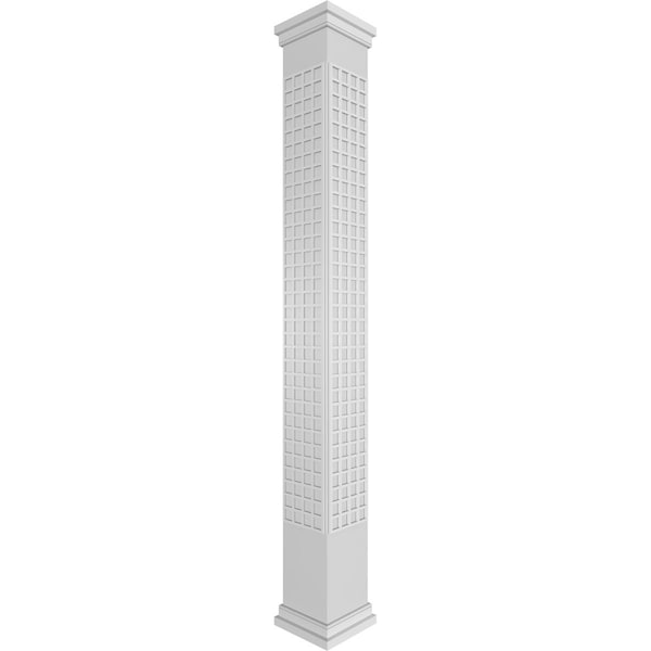 Ekena Millwork Craftsman Classic Square Non-Tapered Manchester Fretwork Column w/ Prairie Capital & Prairie Base CC0809ENMNCPRPR - main